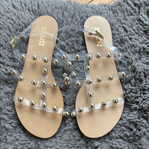 SCHUTZ Clear Sandals with Gold Studs 6.5